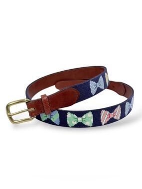 Smathers & Brandon Hand-stitched Bow Tie Needlepoint Belt in Navy and Brown, 40